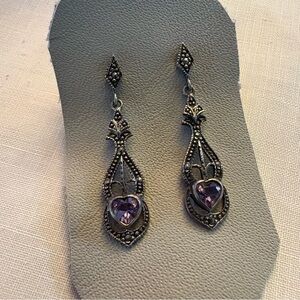 SILVER and Amethyst Stamped 925 Earrings